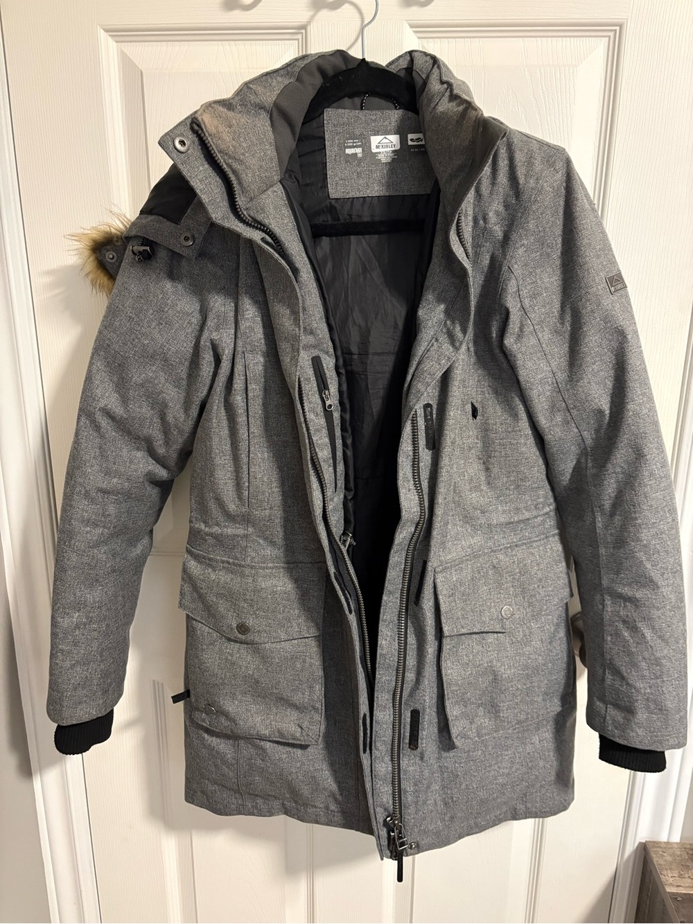 Women’s Gray Insulated Parka Jacket with Hood